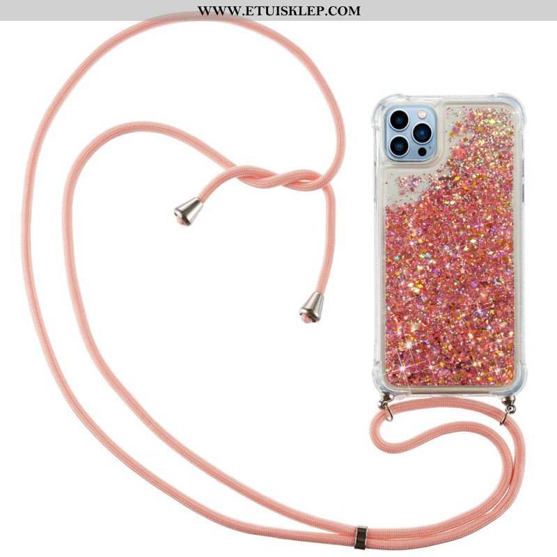 Etui do iPhone 15 Pro ze Sznurkiem Sznur Cekinowy